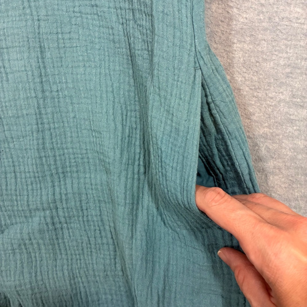 J.Crew Womens Short Sleeve‎ Double Gauze Cotton Shift Dress Blue Green Medium - Picture 9 of 9